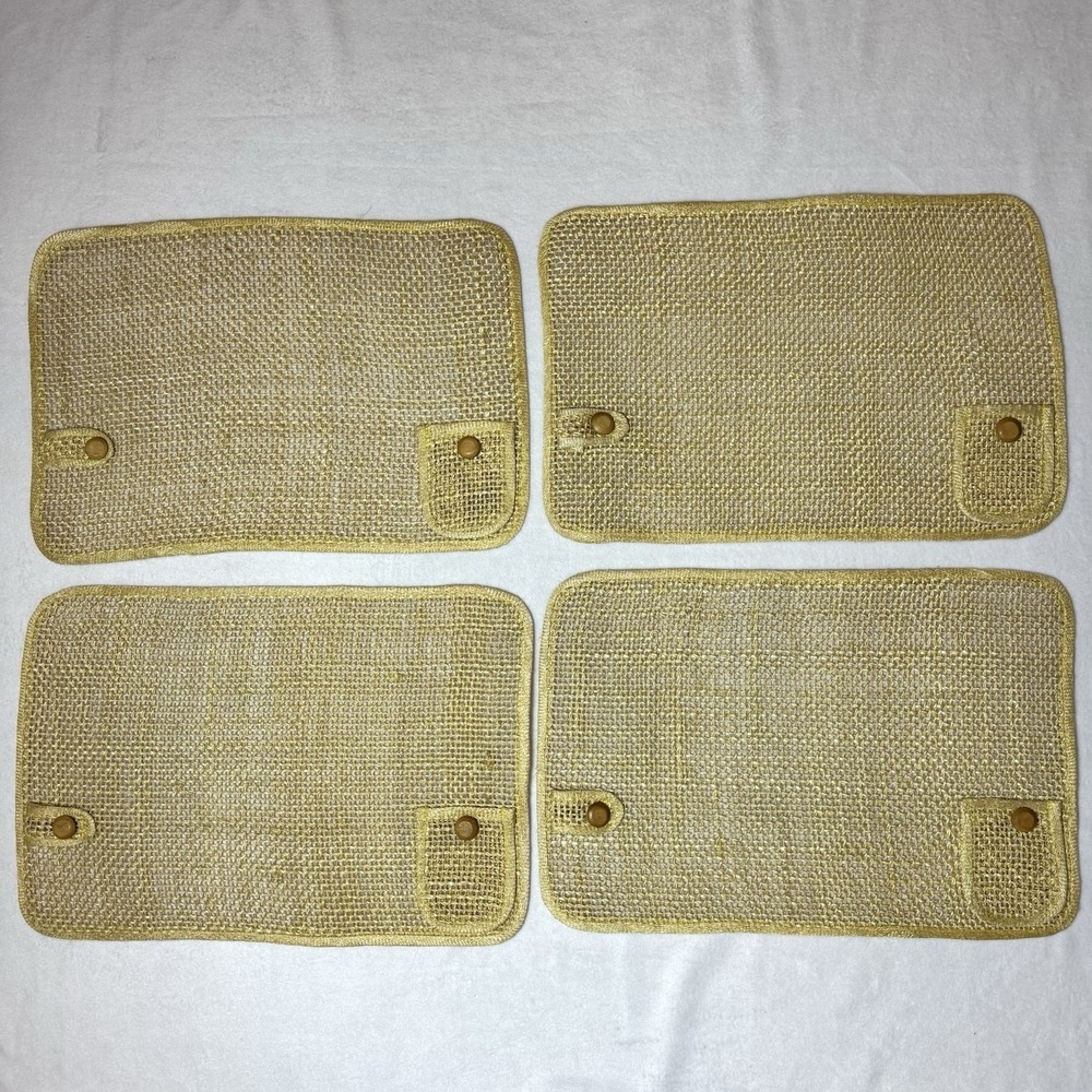 4 Natural Woven Placemats With‎ Utensil Pocket And Napkin Loop Wood Accent Boho